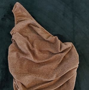 Glitter Brown One Shoulder Sinched Top